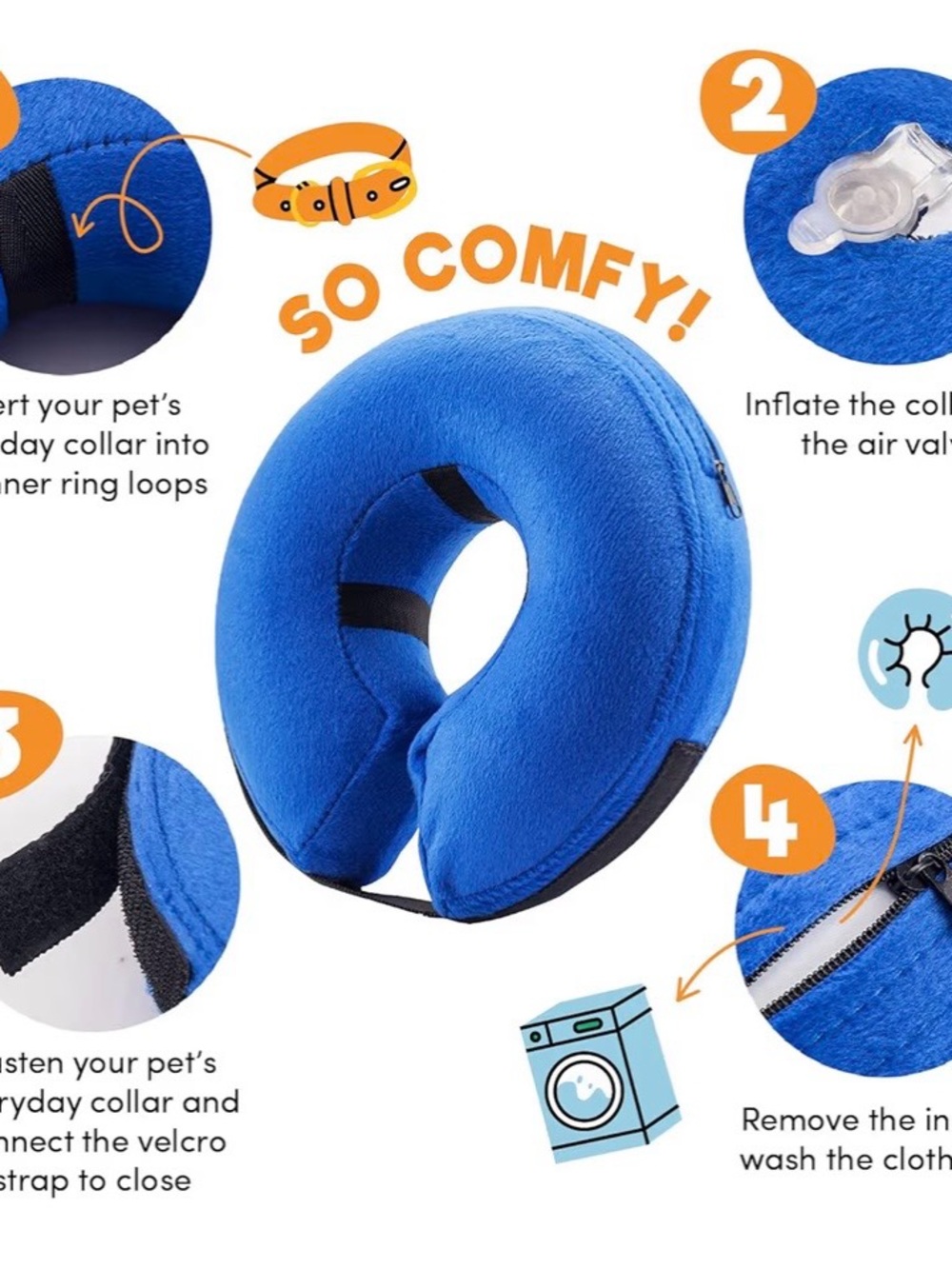 Inflatable Blue Dog Cat Soft Cone Collar Neck Recovery Donut Medium M+ NEW